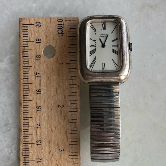 Vintage Emerich Meerson Paris Solid Sterling Silver Tank Rectangle Case Watch - Picture 9 of 9